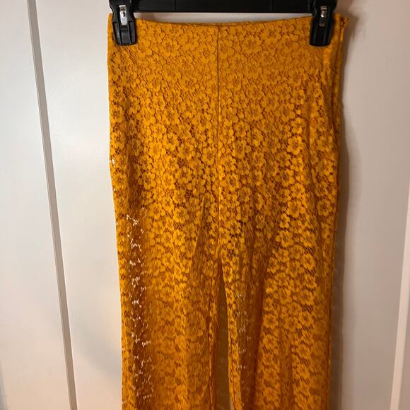 & Other Stories Yellow Lace Flare Stretch Pull on Pants Sz 2 - Picture 7 of 12